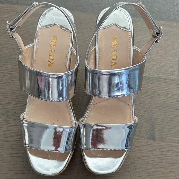 Prada Metallic Silver Women's Sandals - Picture 1 of 8
